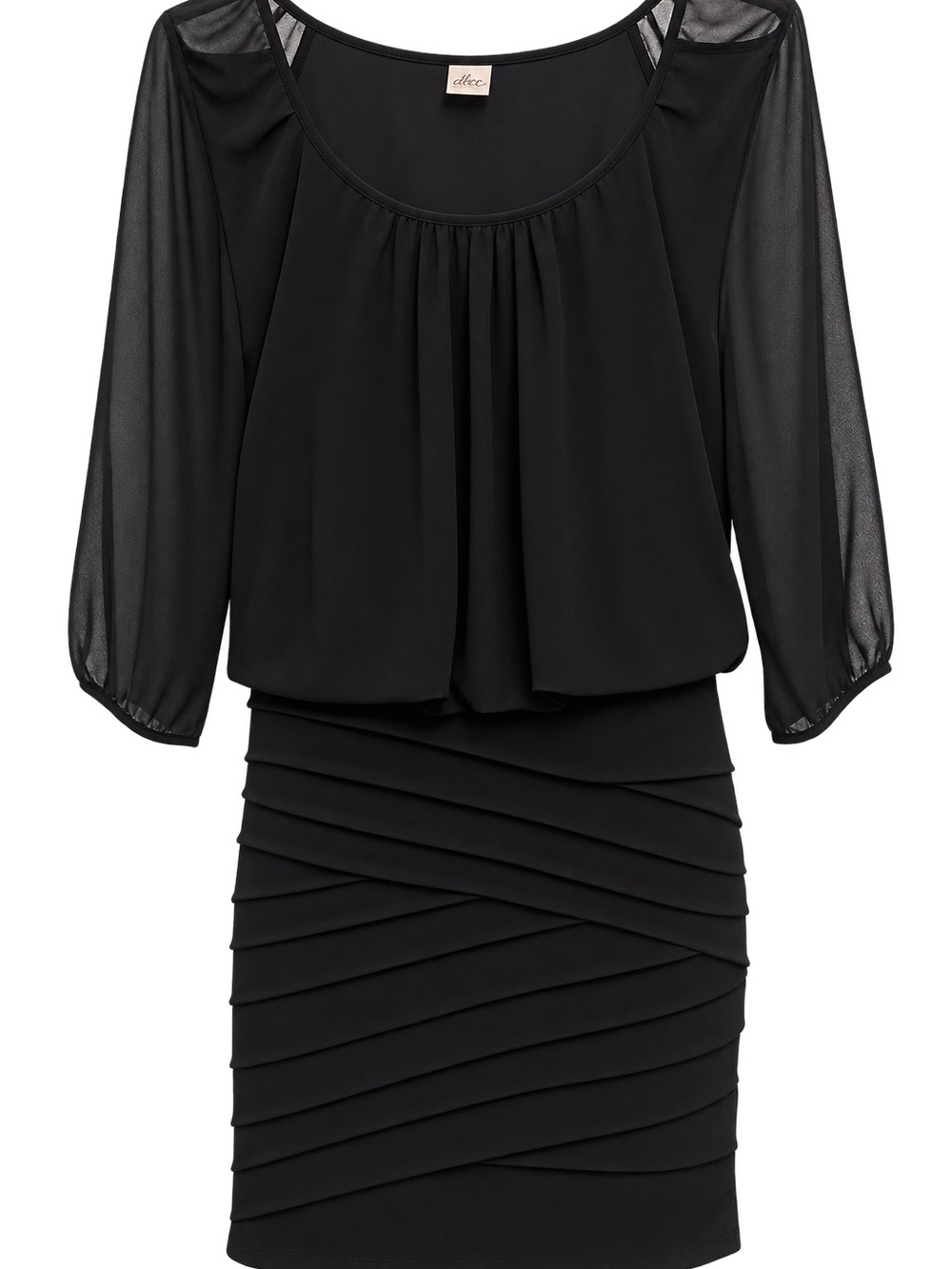 B. Smart Black Chiffon Ruched Bodycon Dress Size 3/4